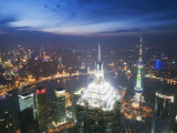 Jinmao and Pearl Towers and Pudong Skyline  Shanghai  China  Asia