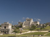 Templo De Las Pinturas on Left with El Castillo on Right at the Mayan Ruins of Tulum