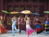 Girls Dancing with Coourful Parasols at the Ethnic Minorities Park  Beijing  China  Asia