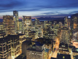 Aerial View of Downtown at Night  Vancouver  British Columbia  Canada  North America