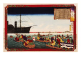 American Navy Commodore Matthew Perry arrives in Japan  August 7  1853  Woodblock Print