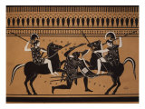 Amazons Fighting  Engraving from Greek Vases Conserved at Leyden  Holland  19th century