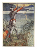 Sir Bedivere casts sword Excalibur into the Lake  from 'Stories of Knights of Round Table'