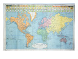 World Map of the Different Time Zones  Published by Blondel La Rougery in Paris c1920