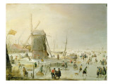 A Winter Scene with Skaters by a Windmill
