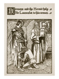 Denneys and Hermit Help Him to Armor  Illustration  'The Story of Sir Launcelot and His Companions'
