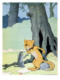 Grimbeau the Badger and Renard the Fox  Illustration from 'Le Roman de Renard'  c1900