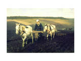 The Writer Lev Nikolaevich Tolstoy Ploughing with Horses  1889