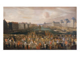 View of Pont Neuf from Place Dauphine with the Parading of King Louis XIV  1665