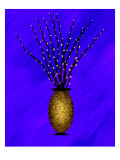 Sparkling Pussy Willow in Graphic Vase on Violet Background
