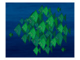 School of Green Triangle Fish on Blue Underwater Background