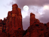 Red Rock with Moon and Sun