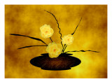 Vase of Three Yellow Flowers on Gold Background