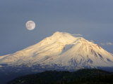 Winter View of Mt Shasta  in Northern Ca  with Full Moon Rising
