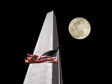 Collage of the Washington Monument  American Flag  and Moon