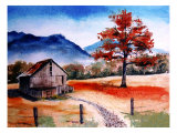 Kentucky Barn with Blue Mountains in Background