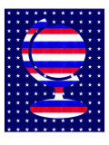 Global Domination; Red White and Blue Striped Globe over Stars Globe