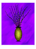 Sparkling Pussy Willow in Graphic Vase on Blue Background