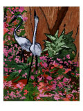 Two Heron Hunt Amongst Flowers