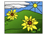 Stained Glass Sunflowers in the Sun