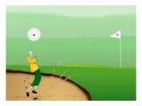 Golfer Strokes Ball Out of Sand Trap