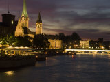 Twilight View across the River Limmat Toward Downtown Zurich