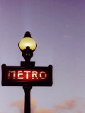 Metro Stop in Paris Against Sunset Sky