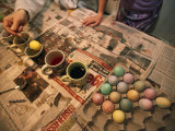 Mother Dyes Easter Eggs with Her Daughter at their Home in Nebraska