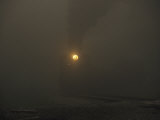 Dim View of the Cass Scenic Railroad Train on a Foggy Morning