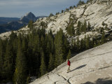 Hiker at Olmstead Point Overlook on Tioga Road