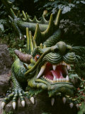 Chinese Green Lucky Dragon with Big Teeth Made of Stone