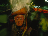 Costume with a Mask and Egret-Feathered Hat