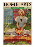Woman Embroiders By The Side of a Home Pond