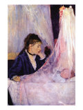 Mother Looks At Baby In The Cradle