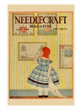 Young Girls Looks At a Selection of Old Needlepoints On a Wall