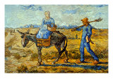 Morning with Farmer and Pitchfork; His Wife Riding a Donkey and Carrying a Basket