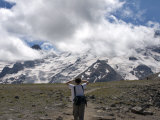 Man Looking at Mount Rainier from Trail  Mount Rainier National Park  Washington State  Usa