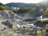 Steam Vents in Jigokudani Geothermal Area  Hotels of Noboribetsu Onsen Beyond  Hokkaido  Japan