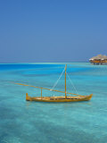 Taditional Dhoni and Water Villas  Maldives  Indian Ocean  Asia
