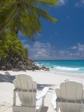 Two Adirondack Chairs on Tropical Beach  Seychelles  Indian Ocean  Africa