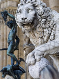 Marzocco Lion and Perseus Statue  Piazza Della Signoria  Florence  Tuscany  Italy
