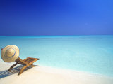 Wooden Deckchair and Hat on Tropical Beach  Maldives  Indian Ocean  Asia