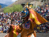 Traditionally Dressed Dancer at the Paro Tsechu  a Religious Dance Ceremony  Paro  Bhutan  Asia