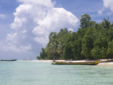 Boats on Coast in Turquoise Sea  Havelock Island  Andaman Islands  India  Indian Ocean  Asia