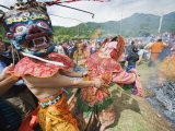 Dancers in Costume at Thangbi Mani Tsechu (Festival)  Jakar  Bumthang  Chokor Valley  Bhutan  Asia