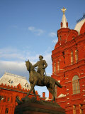 Statue of Marshal Georgy Zhukov by the Historical Museum at Manezhnaya Square  Moscow  Russia