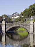Niju Bashi Bridge Reflecting in Moat  Imperial Palace  Tokyo  Japan  Asia