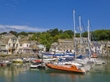 Busy Tourist Shops  Small Boats and Yachts at High Tide in Padstow Harbour  North Cornwall  England