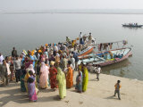 Boat on the River Ganges While a Cremation Takes Place  Varanasi  Uttar Pradesh State  India