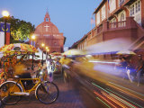 Trishaws Passing in Town Square  Melaka  Malaysia  Southeast Asia  Asia